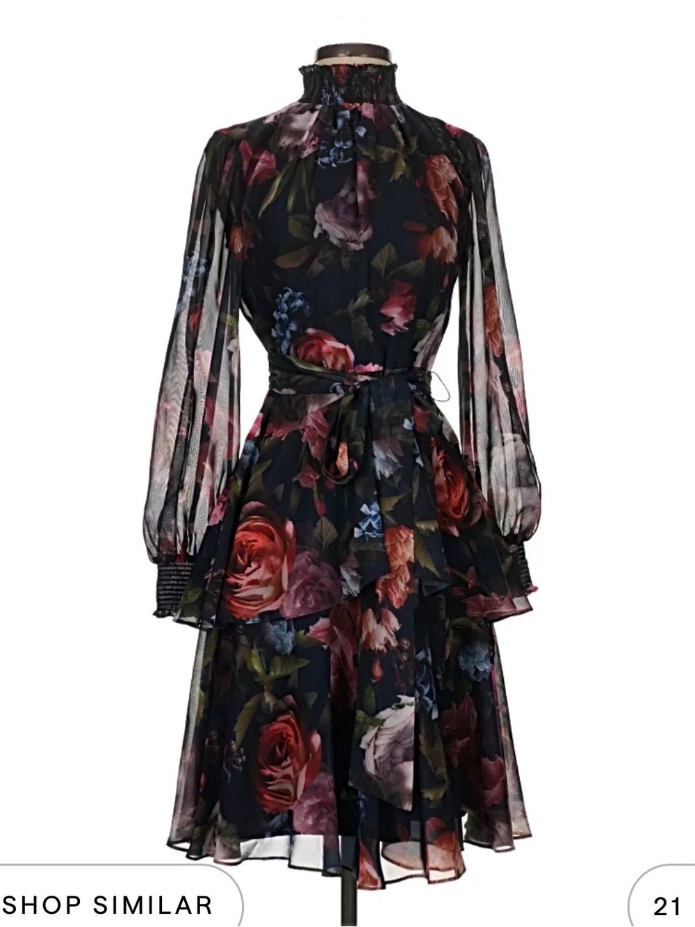 Alex Marie Black Floral Long-Sleeve Chiffon Dress